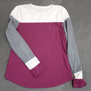 White magenta gray color block sweater top